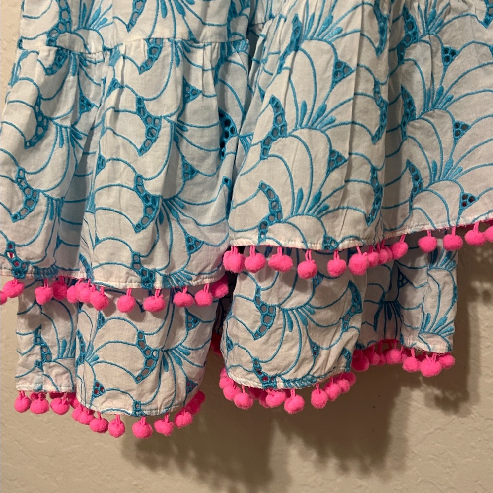 🎠Lilly Pulitzer Embroidered Fabric Addilyn one shoulder eyelet Pom Pom dress S - Picture 4 of 12